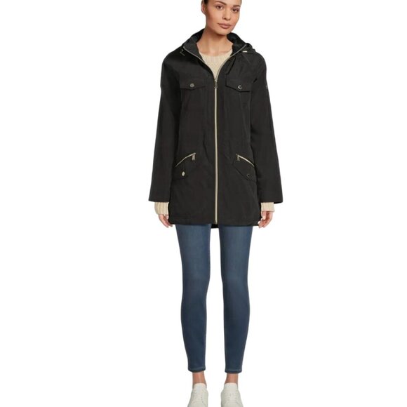 Michael Michael Kors Anorak Raincoat Black Gold Logo Hardware Full Zip Size M - Picture 6 of 14
